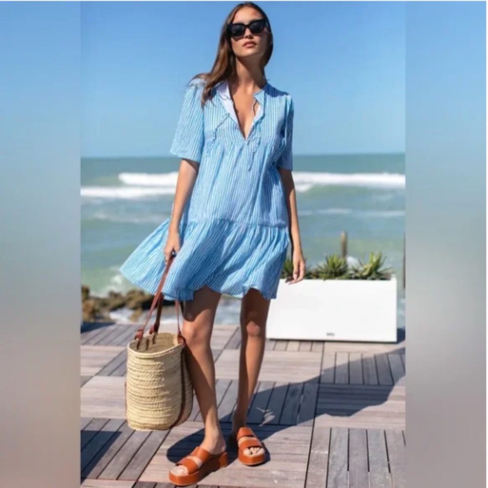 Emerson Fry India Collection Isla Dress in Sunday Stripe Bluesy XS/S NWOT